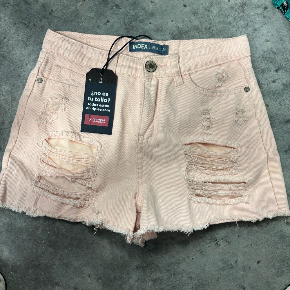 NWT index denim size 26 light pink /peach color distressed